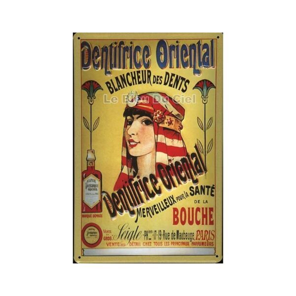Plaque métal publicitaire 20x30cm bombée en relief : dentifrice oriental