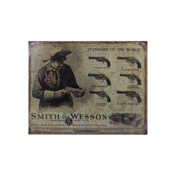 Plaque métal publicitaire 30x40cm plate : Révolvers Smith et Wesson.