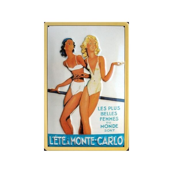Plaque métal publicitaire 20x30cm bombée en relief : l'Eté à Monte-Carlo.
