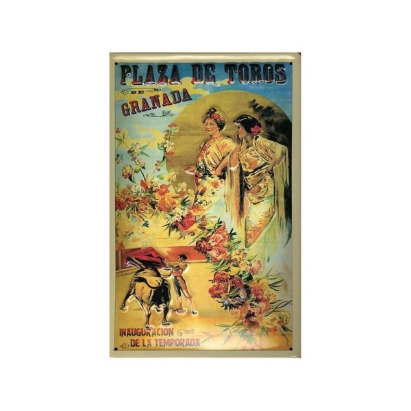 Plaque métal publicitaire 20x30 cm bombée en relief : Plaza de Toros de Granada.