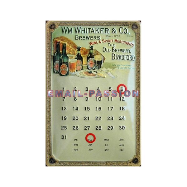 Calendrier métal publicitaire 20x30cm bombé en relief : Whitaker et Co.
