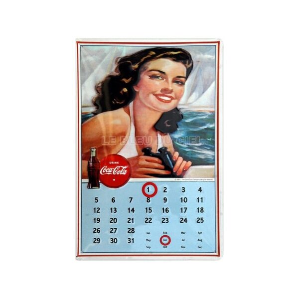 Calendrier métal publicitaire 20x30cm bombé en relief : Lady Coca Cola.