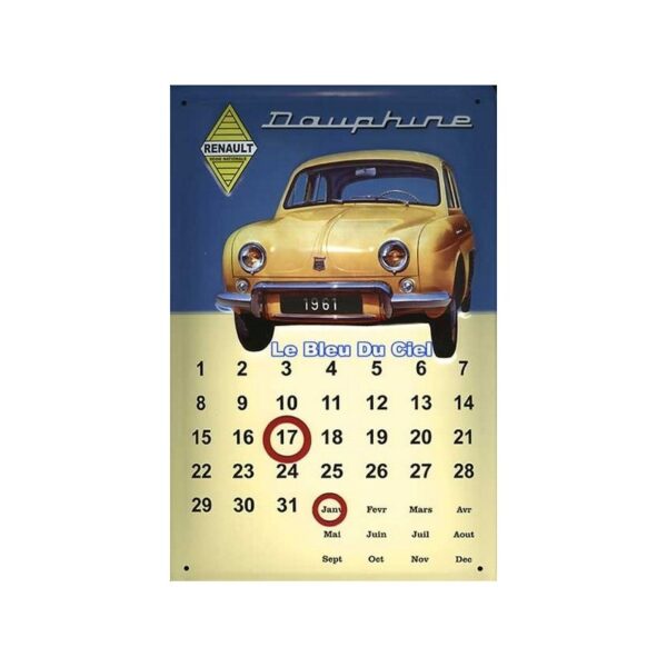 Calendrier métal publicitaire 20x30cm bombé en relief : Dauphine Renault