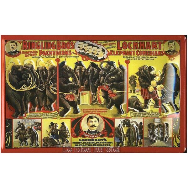 Plaque métal publicitaire 20x30 cm bombée en relief : Ringling Bros.
