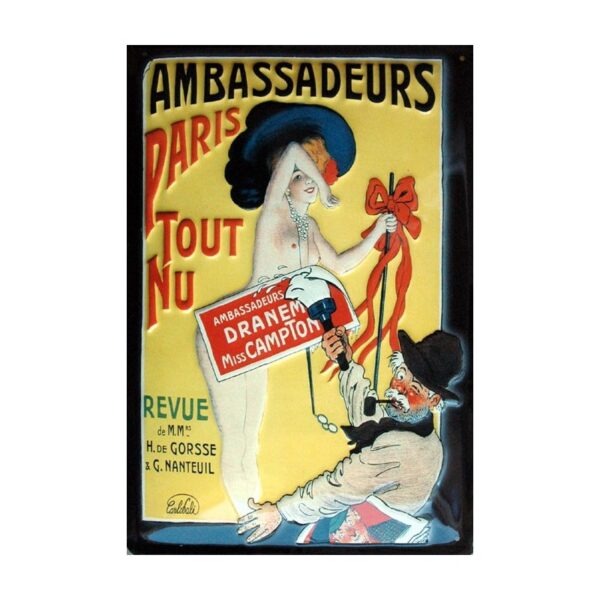 plaque publicitaire bombée en relief Ambassadeur (Paris tout nu)