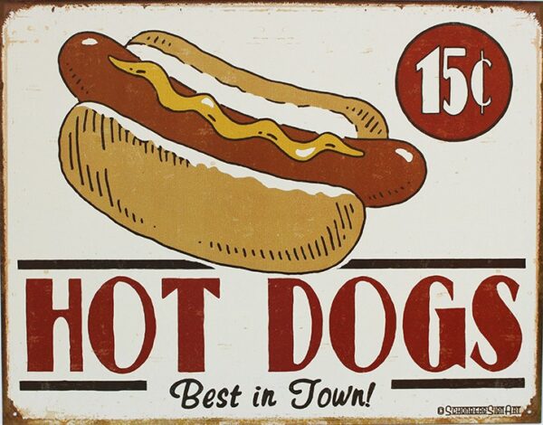 Plaque métal publicitaire 30x40cm plate : HOT DOGS – Image 2