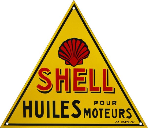 Plaque émaillée, triangle huiles pour moteur Shell de 30 x 35 cm – Image 2