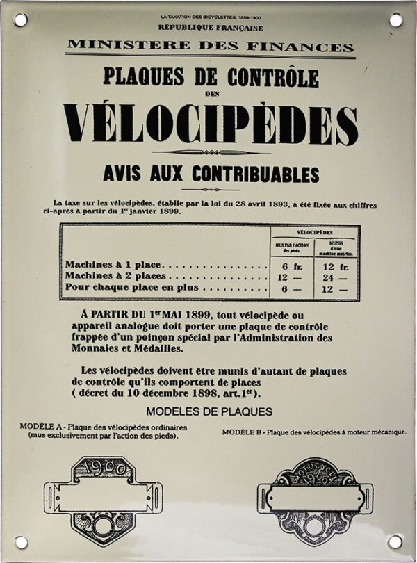 Plaque émaillée : CONTRÔLE DES VÉLOCIPÈDES. – Image 2