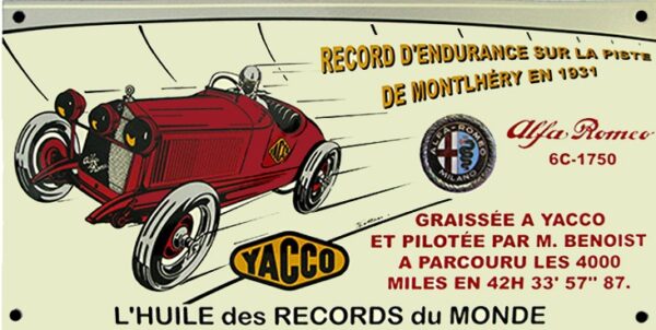 Plaque émaillée : YACCO ALFA ROMÉO 6C 1750 – Image 2