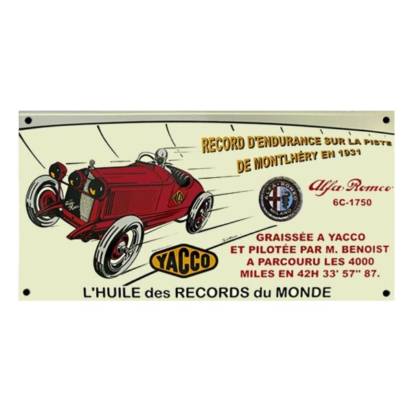 Plaque émaillée : YACCO ALFA ROMÉO 6C 1750