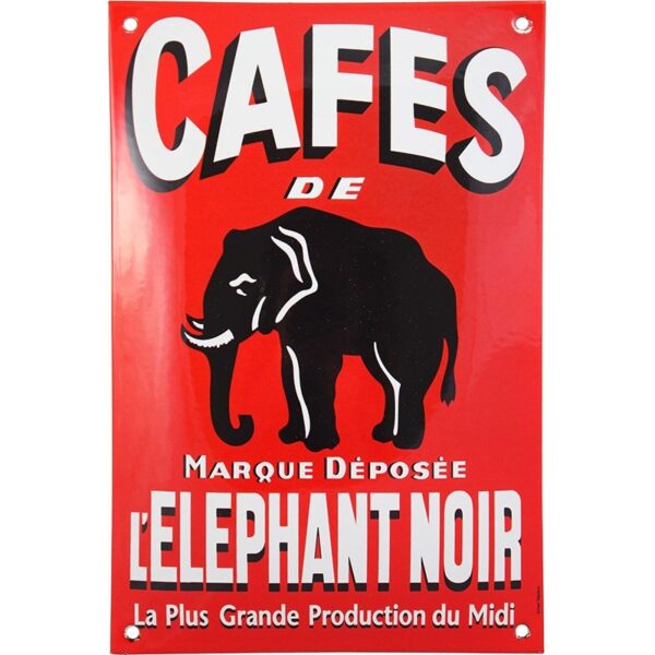 Plaque émaillée : CAFÉ DE L'ÉLÉPHANT NOIR