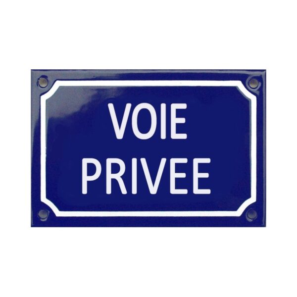 Plaque de rue émaillée 10x18 cm faite au pochoir : VOIE PRIVÉE