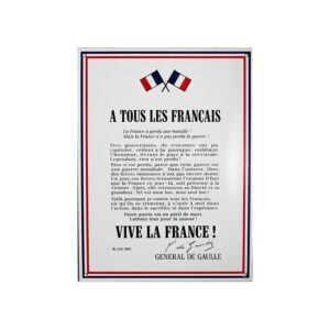 Plaque émaillée 30 x 40 cm : APPEL DU 18 JUIN