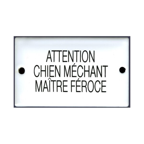 Plaque humoristique émaillée bombée 6x10 cm ATTENTION AU CHIEN MAITRE FEROCE