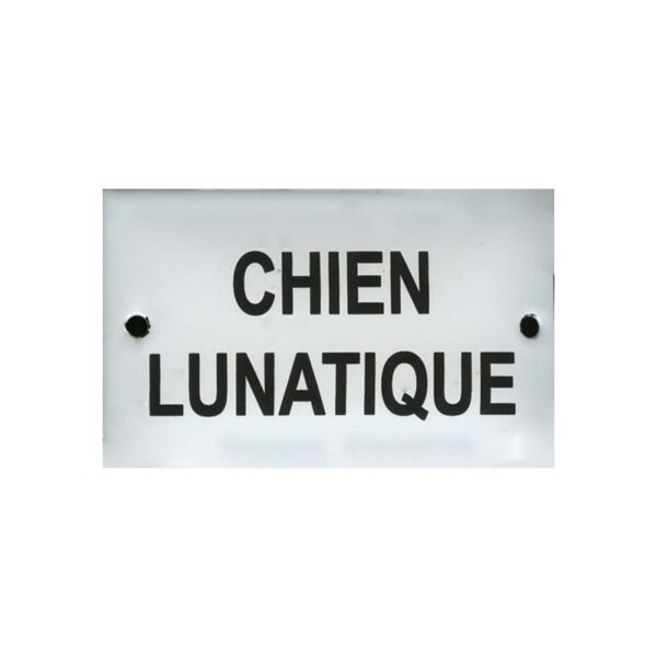 Plaque humoristique émaillée bombée 6x10cm: CHIEN LUNATIQUE