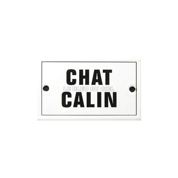 Plaque humoristique émaillée plate 6x10cm: CHAT CALIN