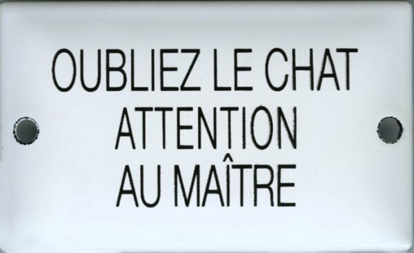 Plaque humoristique émaillée bombée 6x10 cm : OUBLIEZ LE CHAT ATTENTION AU MAITRE – Image 2