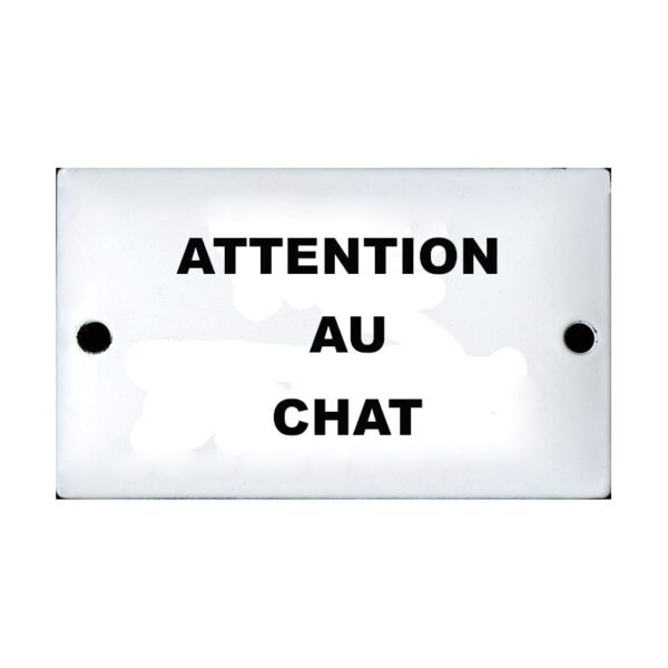 Plaque humoristique émaillée 6x10cm : ATTENTION AU CHAT