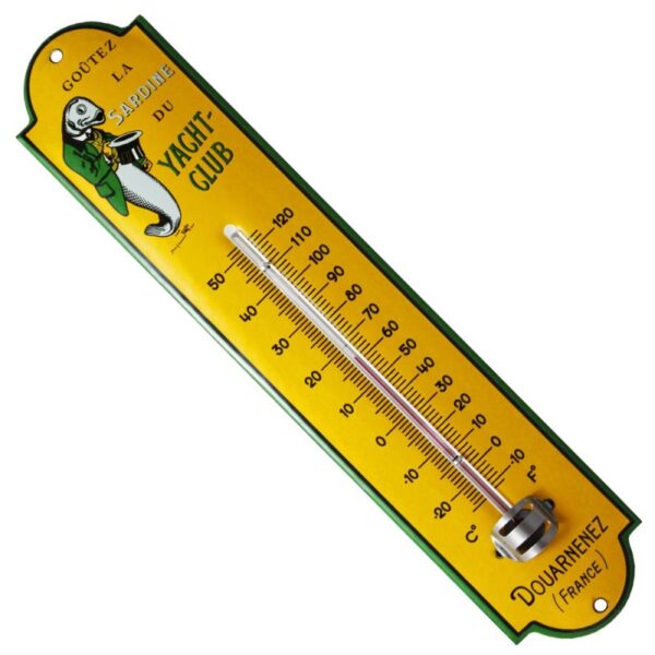 Thermomètre émaillé bombé hauteur 30cm : SARDINE DU YACHT-CLUB