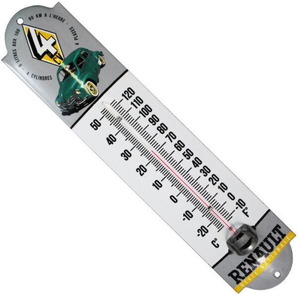 Thermomètre émaillé, bombé hauteur 30cm : RENAULT 4 CV