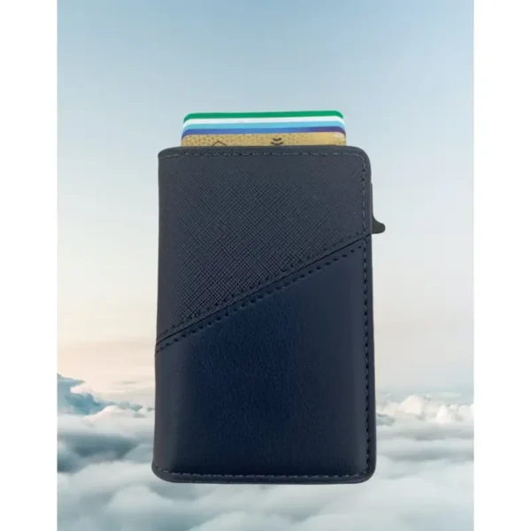 Portefeuille Barrière RFID Métal & Cuir PU PATCHWORK BLEU MARINE – Image 4