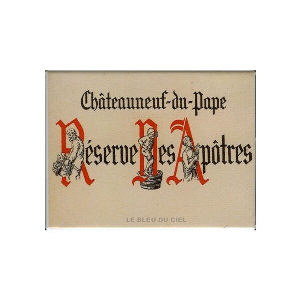 Décoration cuisine : Magnet tôle dimension 6x8cm plat : Vin Réserve des Apôtres. Chateauneuf du Pape