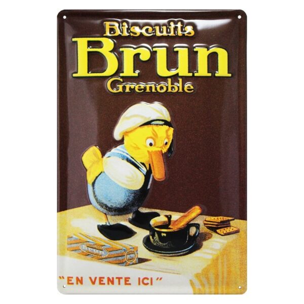 Plaque métal publicitaire 20x30cm bombée en relief : BISCUITS BRUN