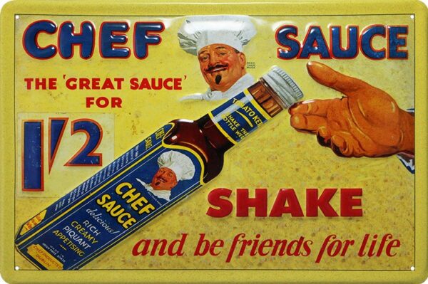 Plaque métal publicitaire 20x30cm bombée en relief : SAUCE CHEF. – Image 2