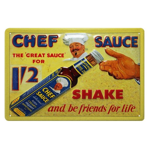 Plaque métal publicitaire 20x30cm bombée en relief : SAUCE CHEF.