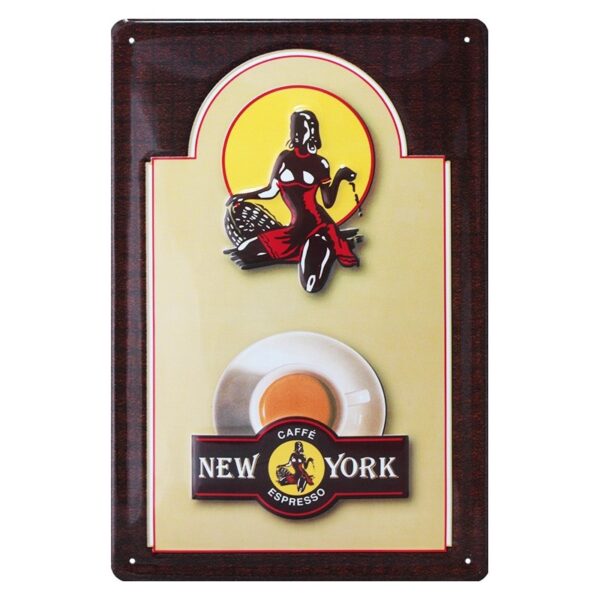 Plaque métal publicitaire 20x30cm bombée en relief : Café Expresso New York.