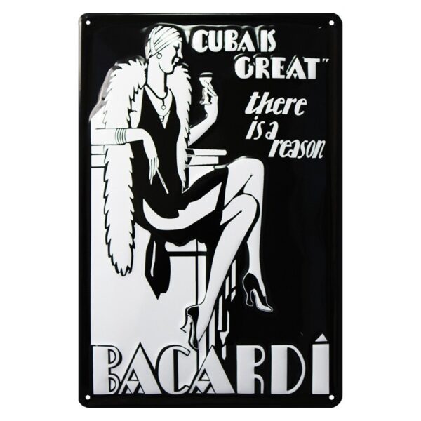 Plaque métal publicitaire 20x30 cm bombée en relief : Bacardi.