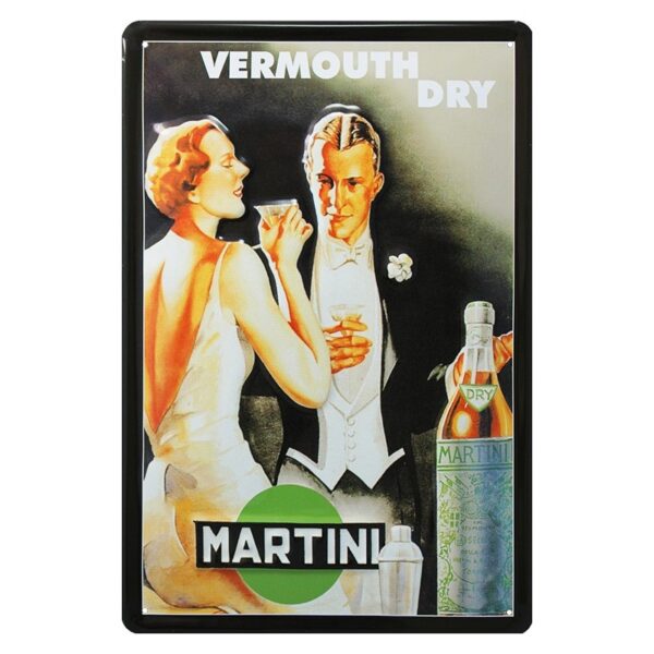 Plaque métal publicitaire 20x30 cm bombée en relief : Vermouth Dry Martini