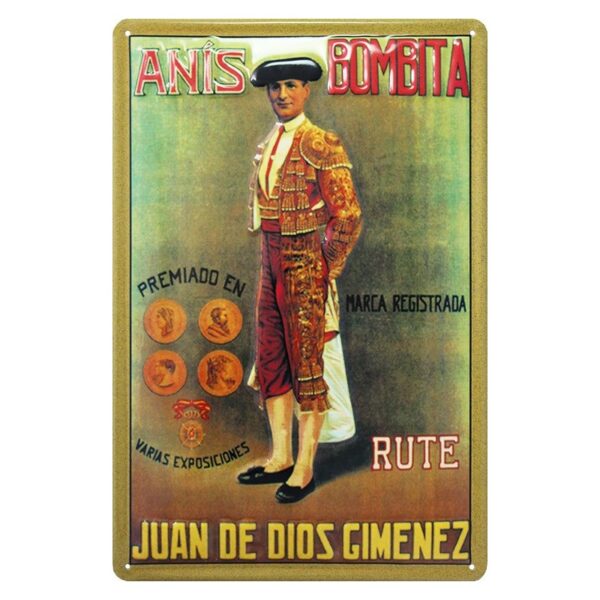 Plaque métal publicitaire 20x30 cm bombée en relief : Anis Bombita