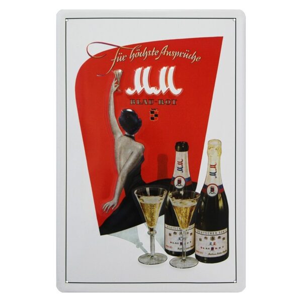 Plaque métal publicitaire 20x30cm bombée en relief : Champagne MM MM.