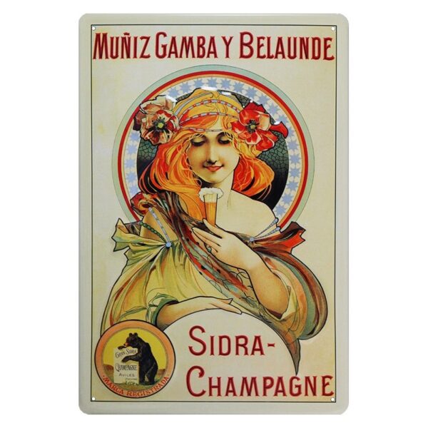 Plaque métal publicitaire 20x30cm bombée en relief : Champagne Sidra.