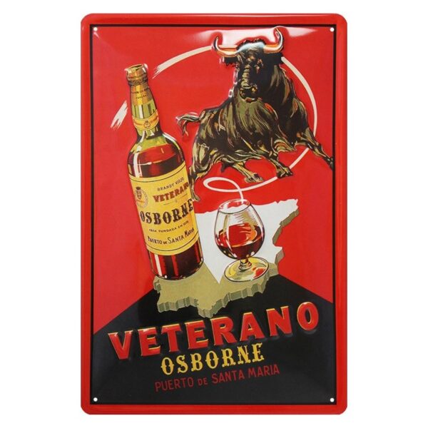 Plaque métal publicitaire 20x30cm bombée en relief : Apéritif Veterano Osborne