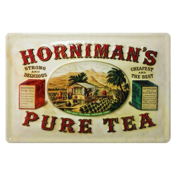 Plaque métal publicitaire 20x30cm bombée en relief : Horniman's pure Tea