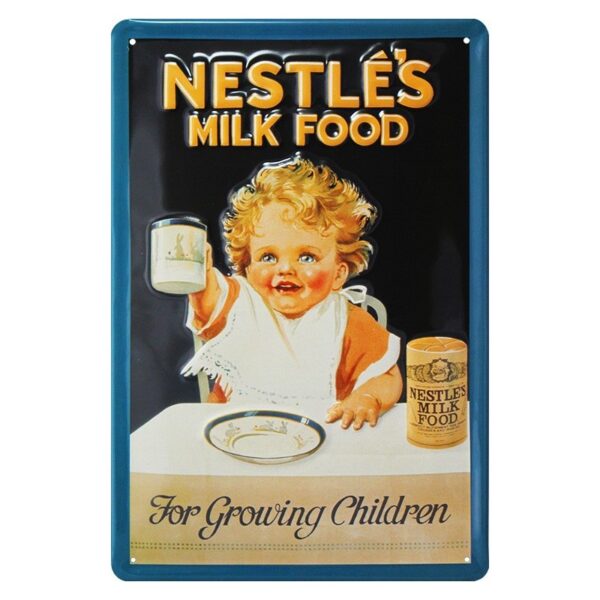 Plaque métal publicitaire 20x30cm bombée en relief : NESTLE'S MILK FOOD