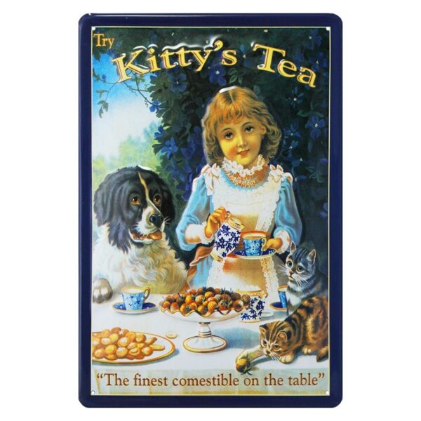 Plaque métal publicitaire 20x30cm bombée en relief : Kitty's tea