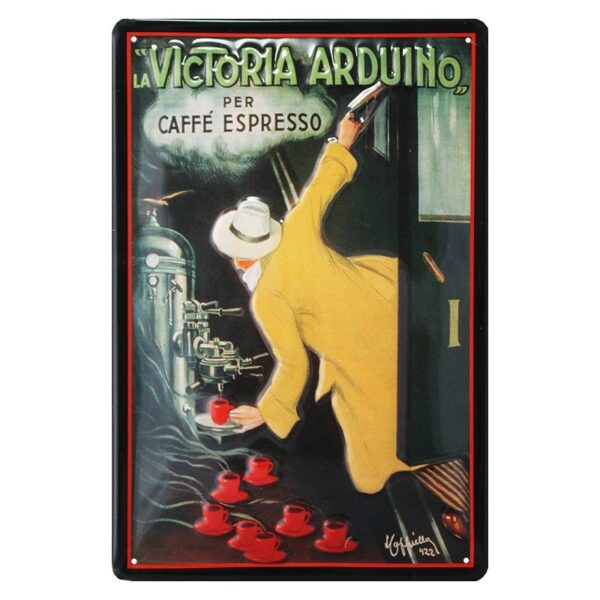 Plaque métal publicitaire 20x30cm bombée en relief : La Victoria, expresso.