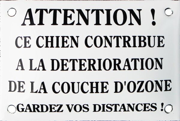 Plaque humoristique émaillée 10x15 cm : ATTENTION ce chien contribue... – Image 2