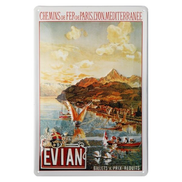 Plaque métal publicitaire 20x30cm bombée en relief : Evian