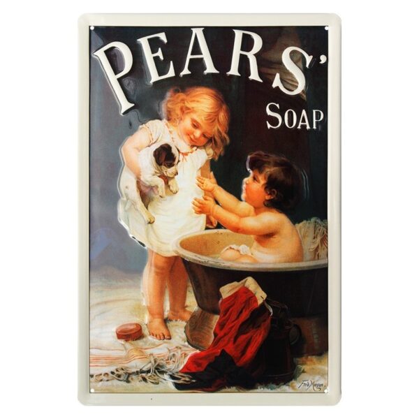 Plaque métal publicitaire 20x30cm bombée en relief : Pears Soap le bain