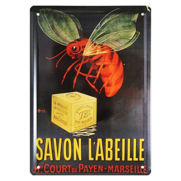 Plaque métal publicitaire 15x21cm bombée : Savon l'Abeille