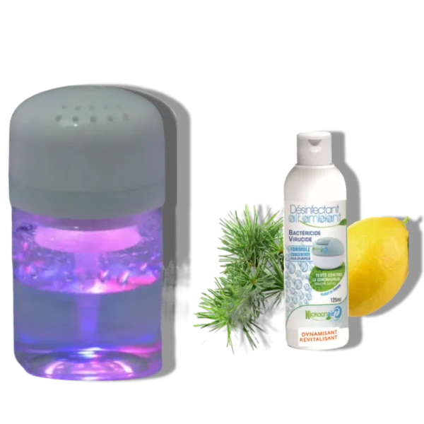 KIT COMPOSE D'UN PURIFICATEUR D'AIR PORTABLE ALIZE POUR VOITURE ET UN DESINFECTANT DYNAMISANT CONCENTRE 125ML