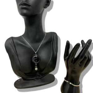 DUO PENDENTIF ANTI ONDE METAL ET PIERRES JASPE KAMBABA AVEC SON BRACELET ASSORTI