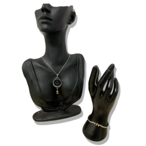 DUO PENDENTIF ANTI ONDE METAL ET PIERRE ŒIL DE TIGRE AVEC SON BRACELET ASSORTI