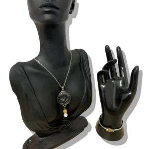 DUO PENDENTIF ANTI ONDE METAL ET PIERRE JASPE PAYSAGE AVEC SON BRACELET ASSORTI