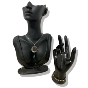 DUO PENDENTIF ANTI ONDE METAL ET PIERRES TIGRE BLEU, HEMATITE AVEC SON BRACELET ASSORTI