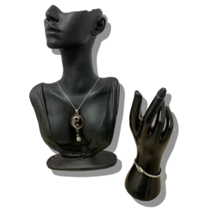 DUO PENDENTIF ANTI ONDE METAL ET PIERRE JASPE DALMATIEN AVEC SON BRACELET ASSORTI